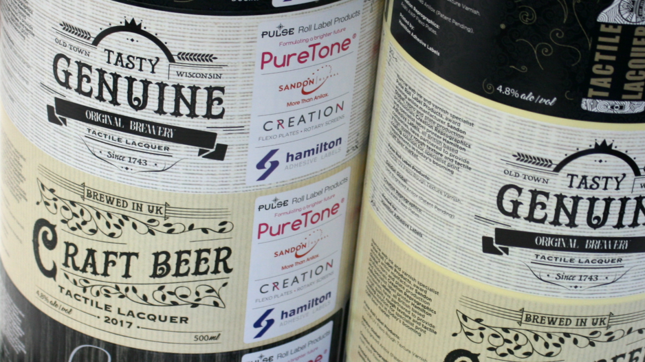 Creation has worked with Pulse Roll Label Products to showcase an inventive new food packaging-compliant UV flexo rough texture varnish aimed at the craft beer label market and other specialized print applications Creation has worked with Pulse Roll Label Products to showcase an inventive new food packaging-compliant UV flexo rough texture varnish aimed at the craft beer label market and other specialized print applications