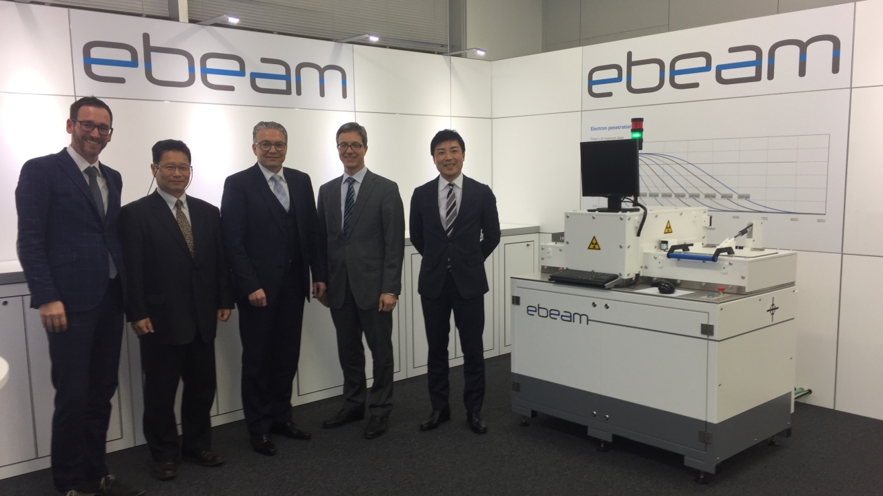 Pictured (from left): Kaspar Zimmerli, ebeam Technologies director of sales in the EMEA region and Japan; Kamihara Shinichi, ebeam Technologies business development manager, Japan; Charles Flükiger, ebeam Technologies president; Detlef Steck, Yxlon president; Mineto Nakajo, general manager of Yxlon Japanq