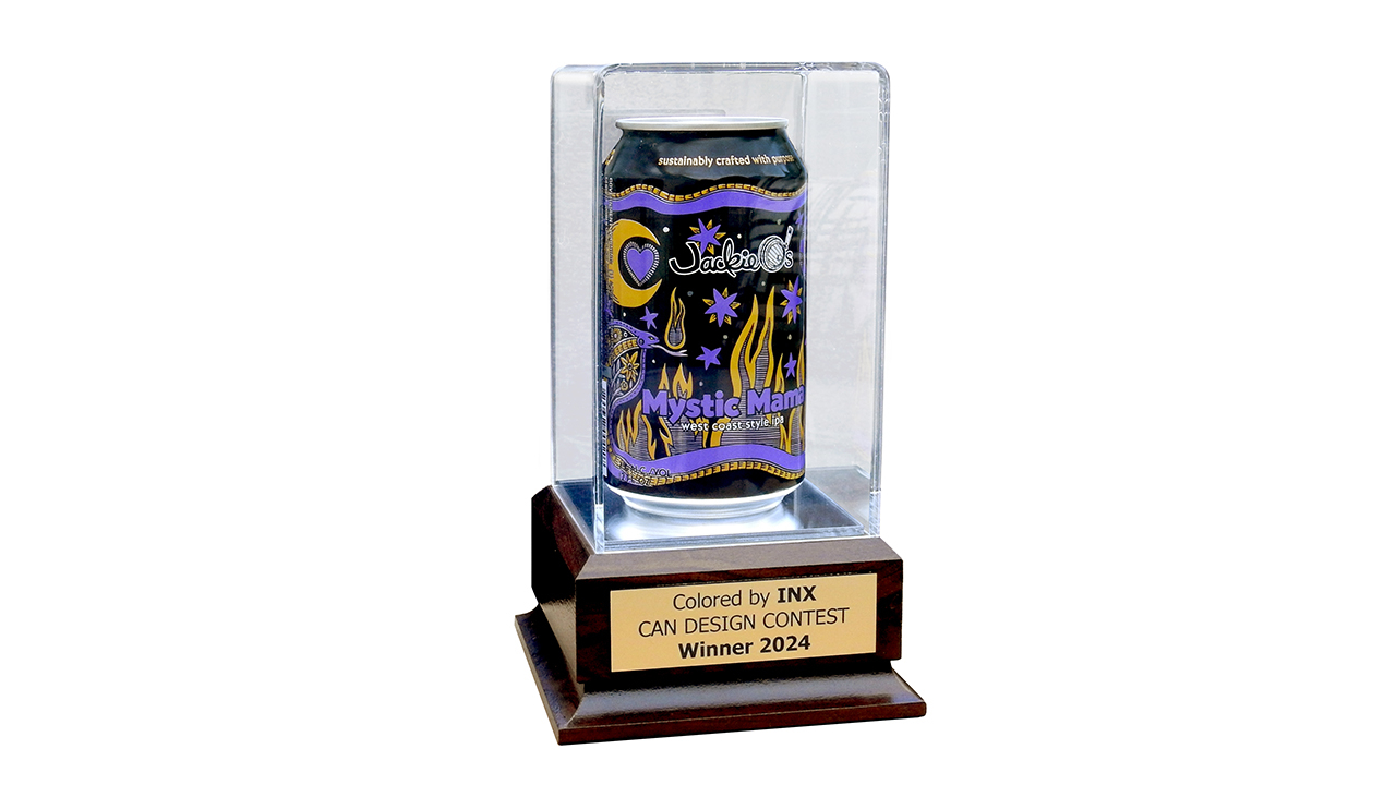 laster year's winner is a brightly colored can with purple and yellow designs