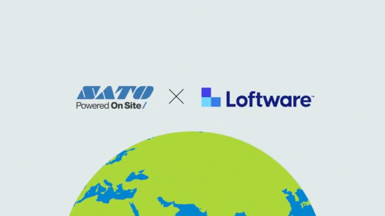 The Loftware and Sato logos next to an image of the earth