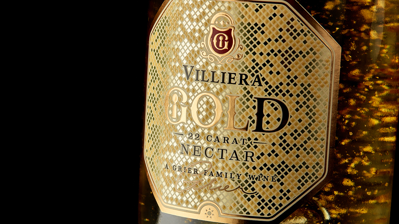 A highly embellished wine label