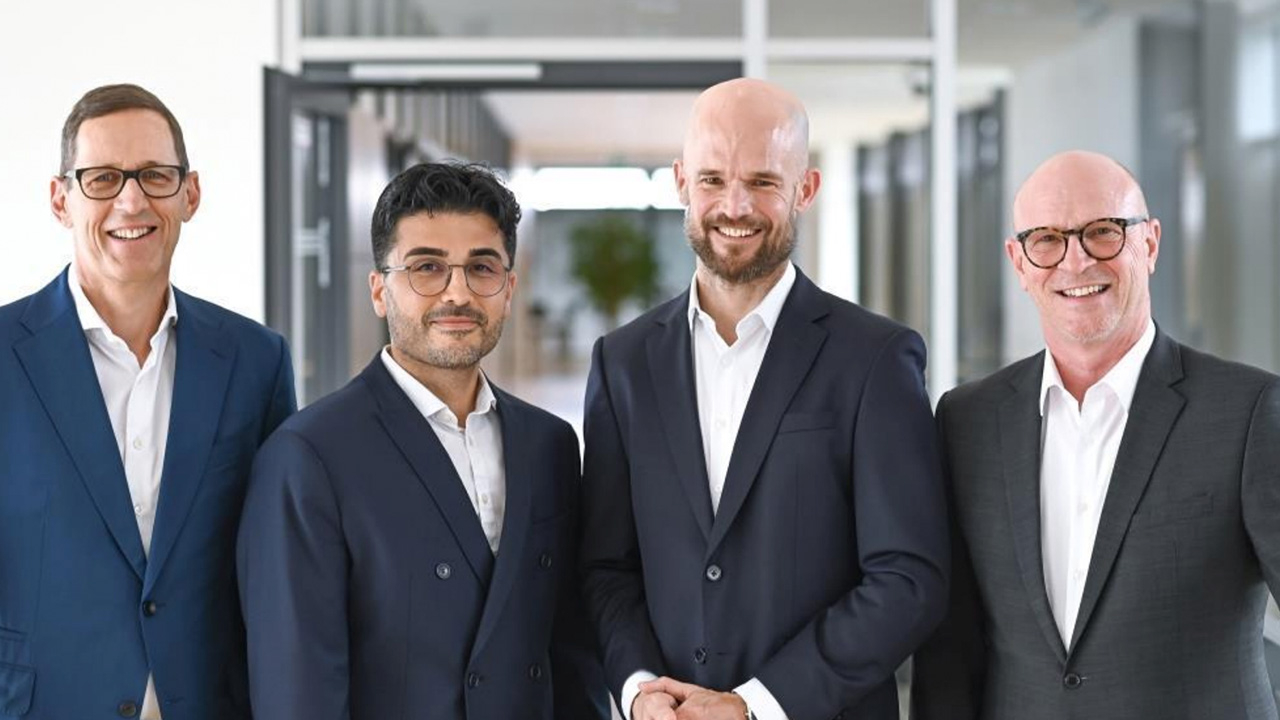 L-R: Martin Kühl, head of the labeling machines division; chief financial officer Oguzhan Celil; managing director Dr Guido Spachtholz and Sven Schneller, long-standing Herma managing director.