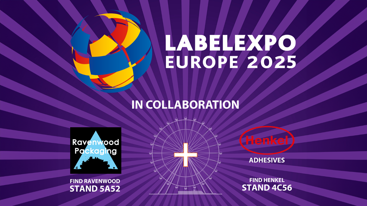 Logos for Labelexpo Europe, Ravenwood Packaging and Henkel