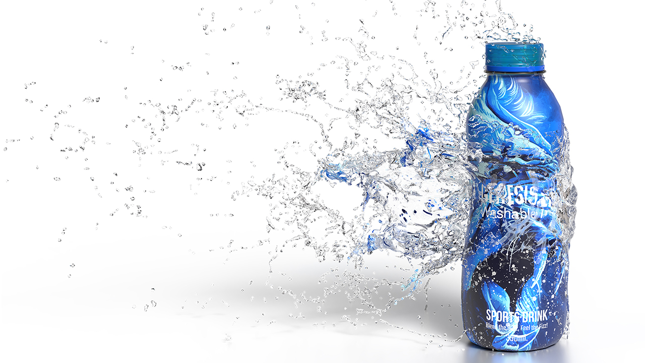 A bottle with a label featuring Genesis washable inks
