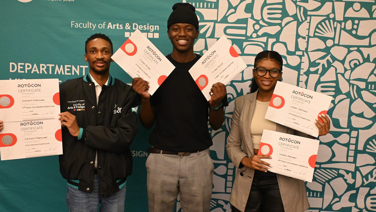 The winning trio of the 2025 competition (from left) runner-up Katlego Madikane, overall winner Mufaro Ncube and second runner-up Lesedi Sephadi