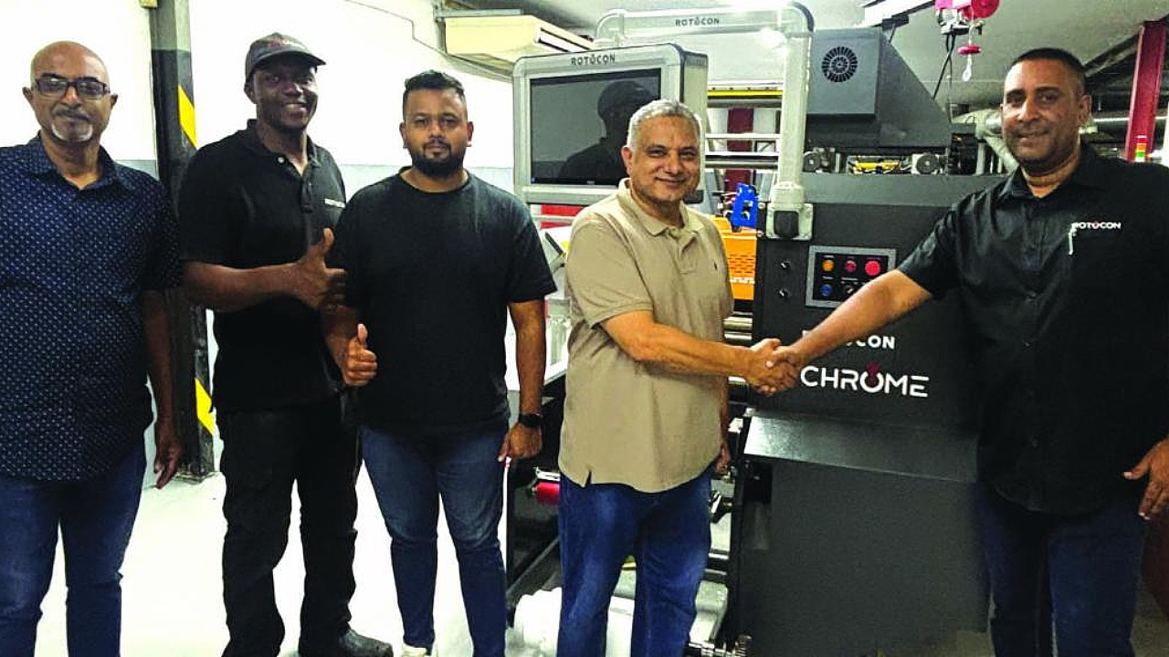 Terrance Padayachee (Interflex), Oscar Mashele (Rotocon), Caleb and Eric Singh (Interflex) and Akhmuth Sayed (Rotocon). Photo courtesy of Packaging & Print Media (PPM)
