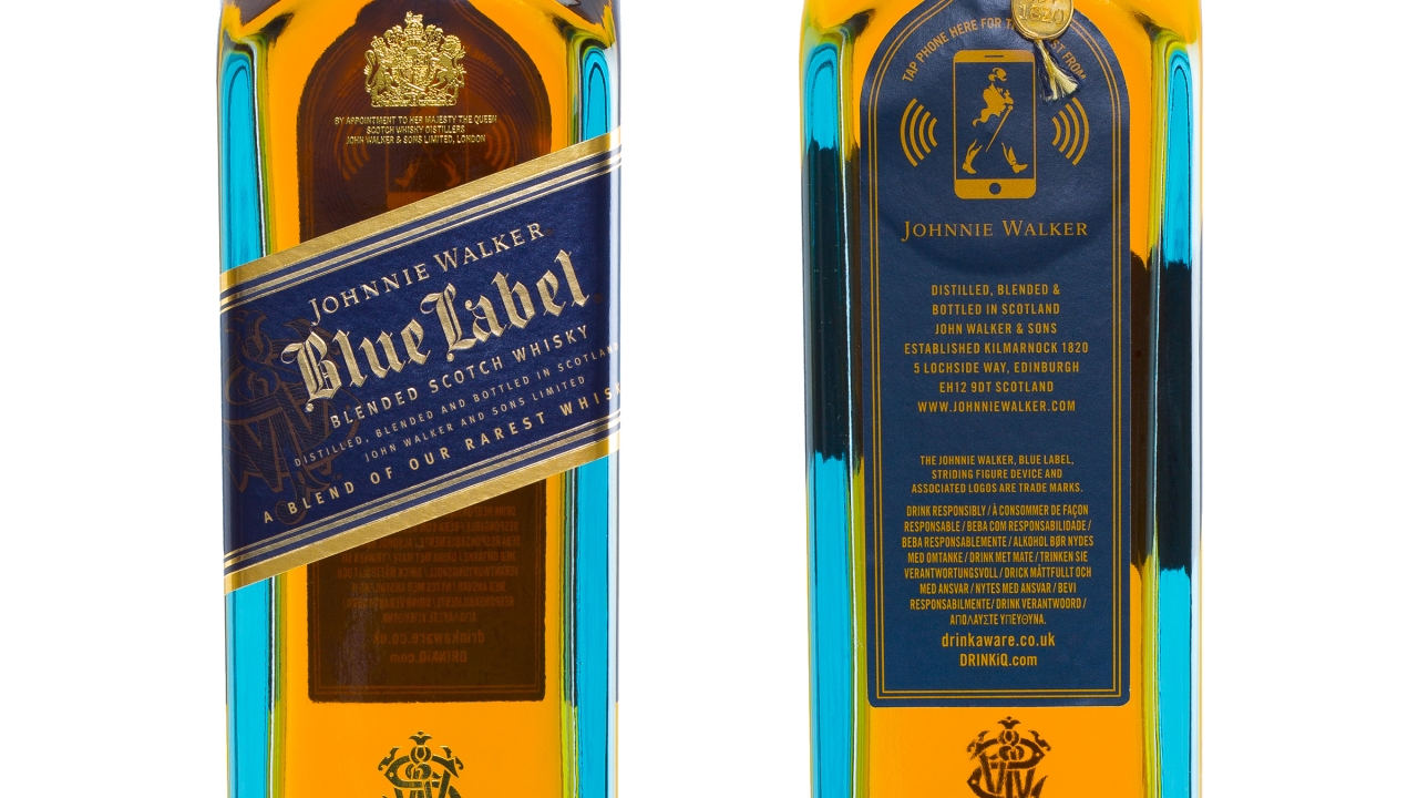 Diageo has released a limited run of 500 Johnnie Walker Blue Label bottles that have been equipped with NFC tags - Photo credit: Thin Film Electronics ASA Diageo has released a limited run of 500 Johnnie Walker Blue Label bottles that have been equipped with NFC tags - Photo credit: Thin Film Electronics ASA
