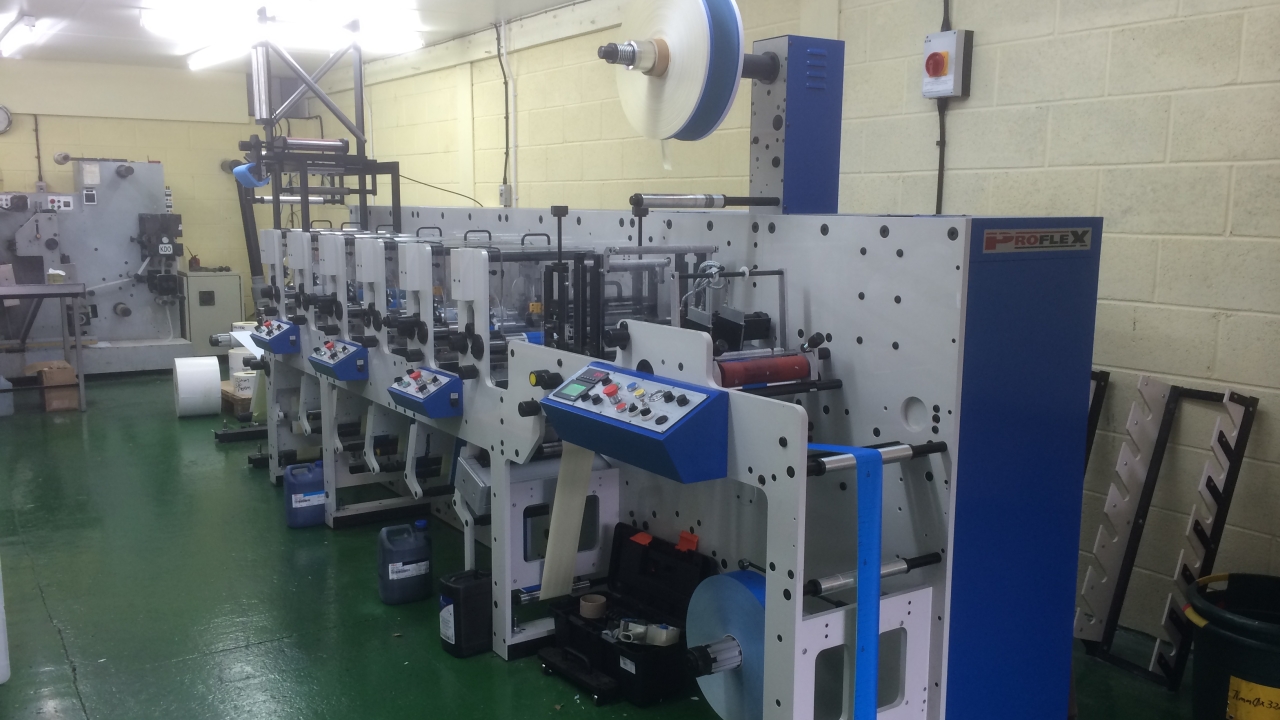 The Proflex 250 is a 10in modular in-line press equipped with quick change print cassettes, turn bar, die station, sheeting station, slitting, rewinding, and a combination of IR and UV drying systems.  