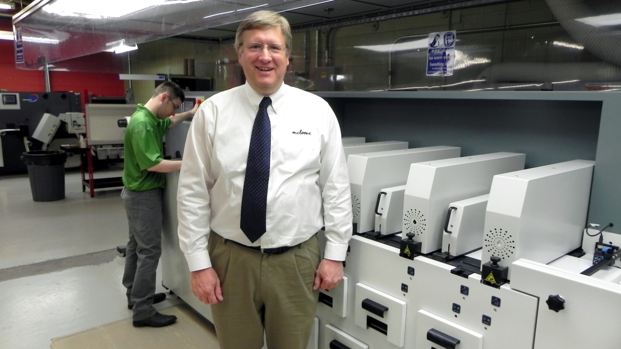 Keith Rosenthal, vice president of manufacturing at McLoone, with the SPGPrints DSI press which was installed last year Keith Rosenthal, vice president of manufacturing at McLoone, with the SPGPrints DSI press which was installed last year