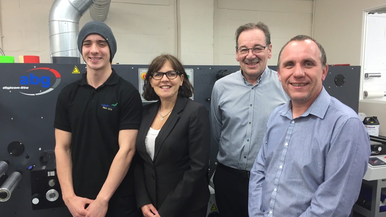 Pictured (from left): Label-form staff with their new Digicon Lite - Ross Joiner, operator; Debbie Mellett, managing director; Steve Oliver, operations director; and Stewart Serls, commercial director