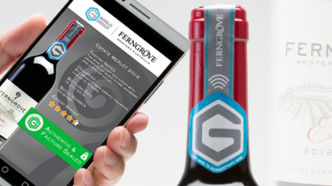 he smart wine bottle features a label with Thinfilm’s patent-pending NFC tags and G World’s globally patented SAMSCAN process