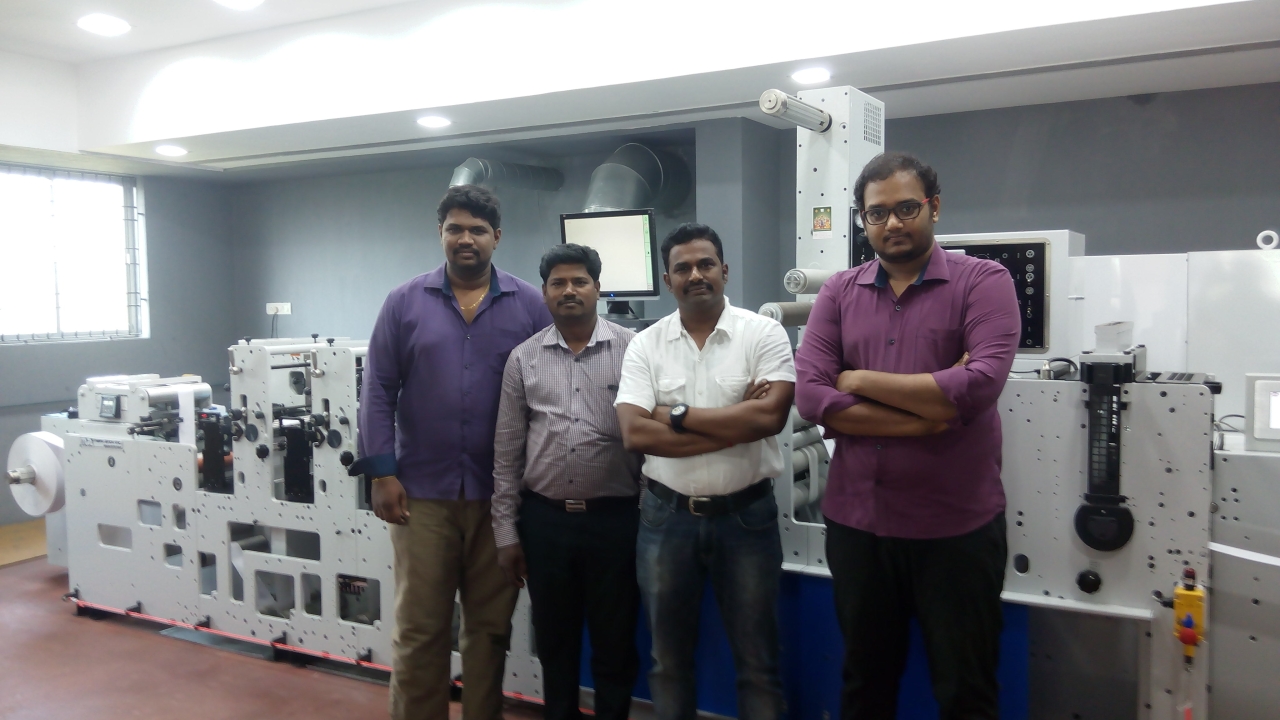 L to R: B.Sankar, CEO, Tridev labels; A. Kathiresan, application engineer, FIG; M. Suresh, service manager, FIG and R .V. Kirubakaran, CEO, Tridev Labels L to R: B.Sankar, CEO, Tridev labels; A. Kathiresan, application engineer, FIG; M. Suresh, service manager, FIG and R .V. Kirubakaran, CEO, Tridev Labels