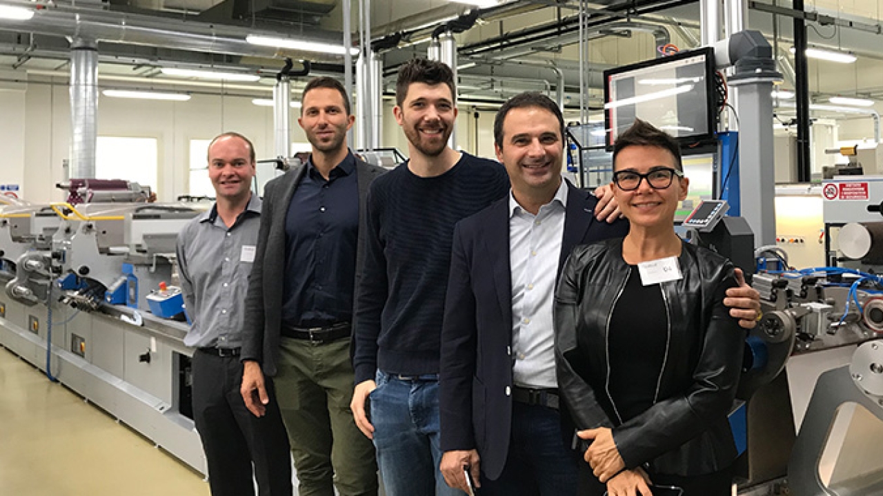 L-R: Tim Gordon, L&L; Luca Goldoni, Cartes; Sebastiano Lonardi, Grafical; Ivan Spina, Cartes; and Enrica Lodi, Cartes, in front of the Cartes GT360