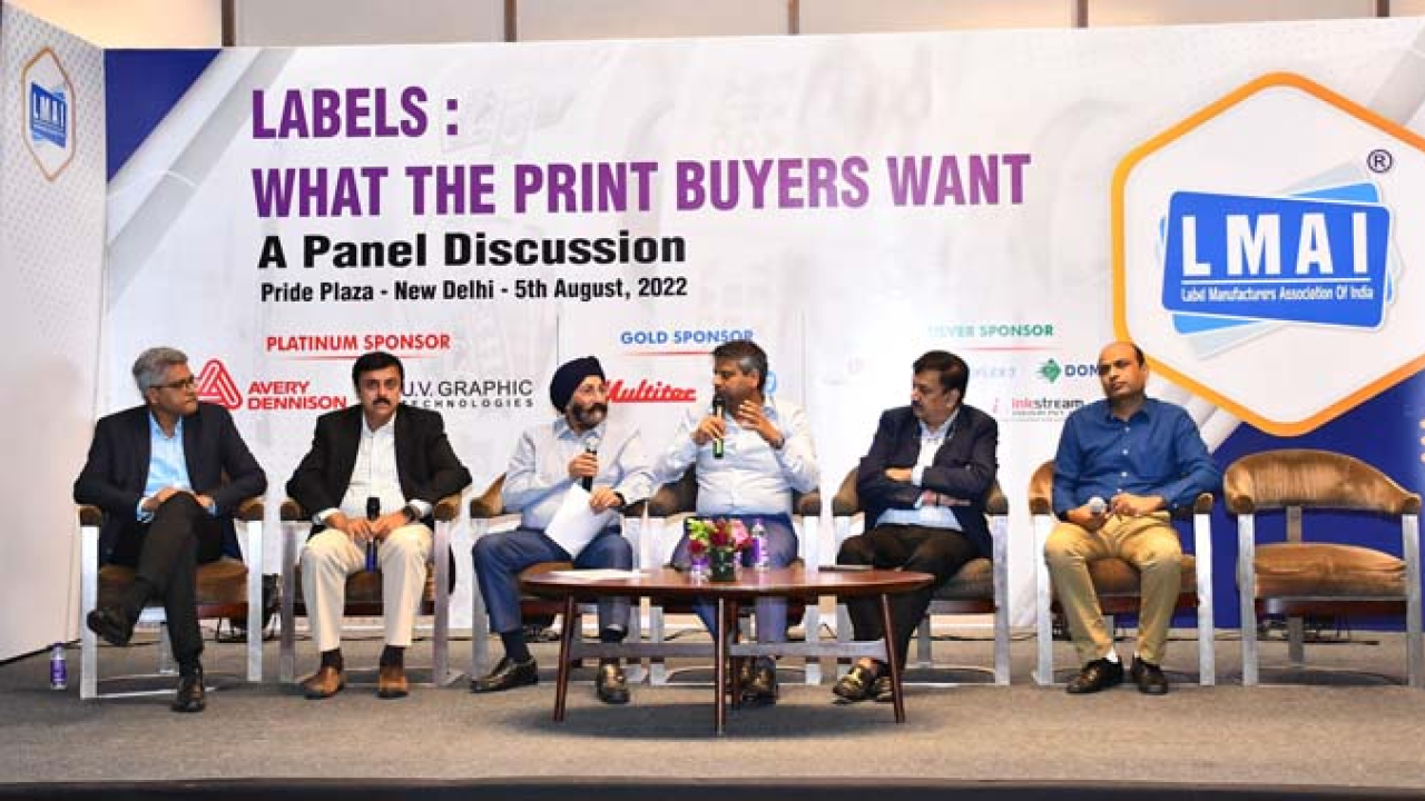 (L-R) Sanjeev Sharma, director, product management, Avery Dennison; Sanjay Ghoshal, senior general manager and head of packaging, Diageo India; Harveer Sahni,  chairman of Weldon Celloplast and director of LMAI;  Anil Namugade, founder and director of Trigon Digipack; Nirav Shah, founder of Letragraphix; Naveen Stuart, cluster packaging manager, Reckitt