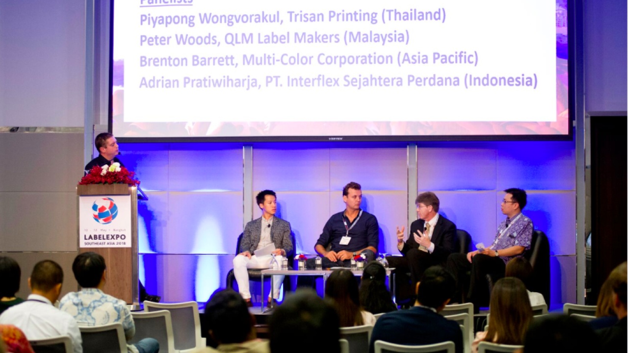 James Quirk, Labels & Labeling, Piyapong Wongvorakul, Trisan Printing, Thailand, Peter Woods, QLM Label Makers, Malaysia, Brenton Barrett, Multi-Color Corporation, Asia-Pacific, Adrian Pratiwiharja, PT Interflex Sejahtera Perdana, Indonesia