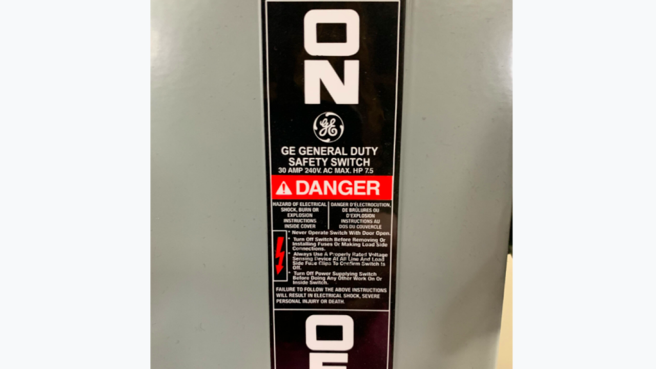 Safety Switch label printed at Great Lakes Label for General Electric