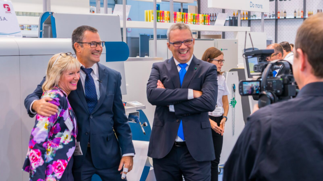 Iban Cid on the Domino stand at Labelexpo Europe 2017, where the deal for the N610i inkjet press was finalized