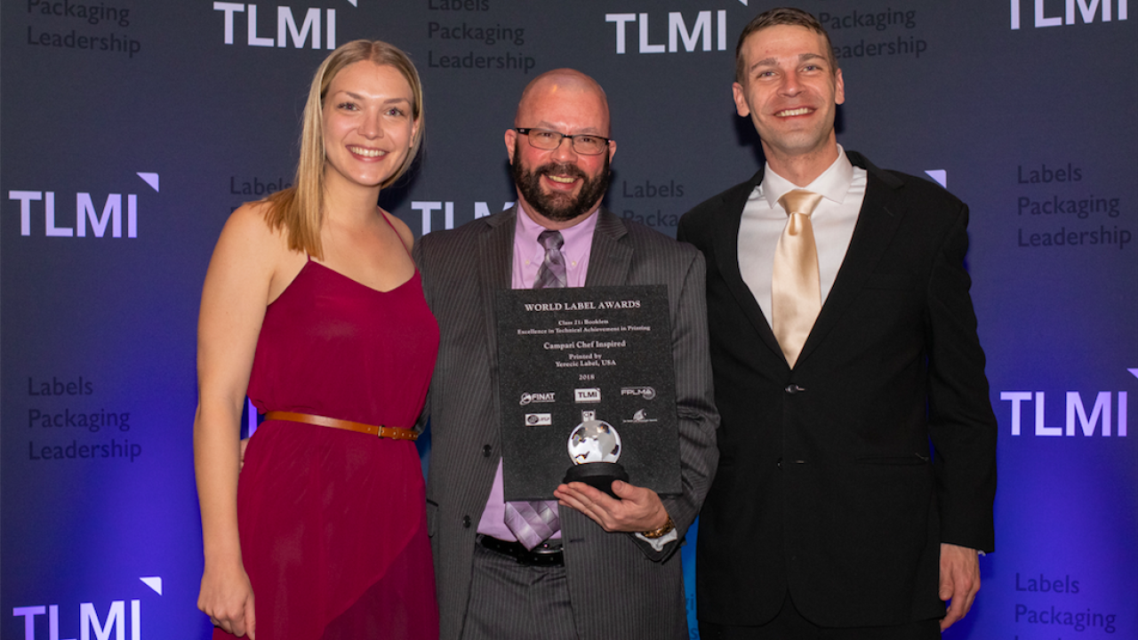 Kristin Yerecic Scott, Brian Hurst and Josh Yerecic accepted the company’s first World Label Award