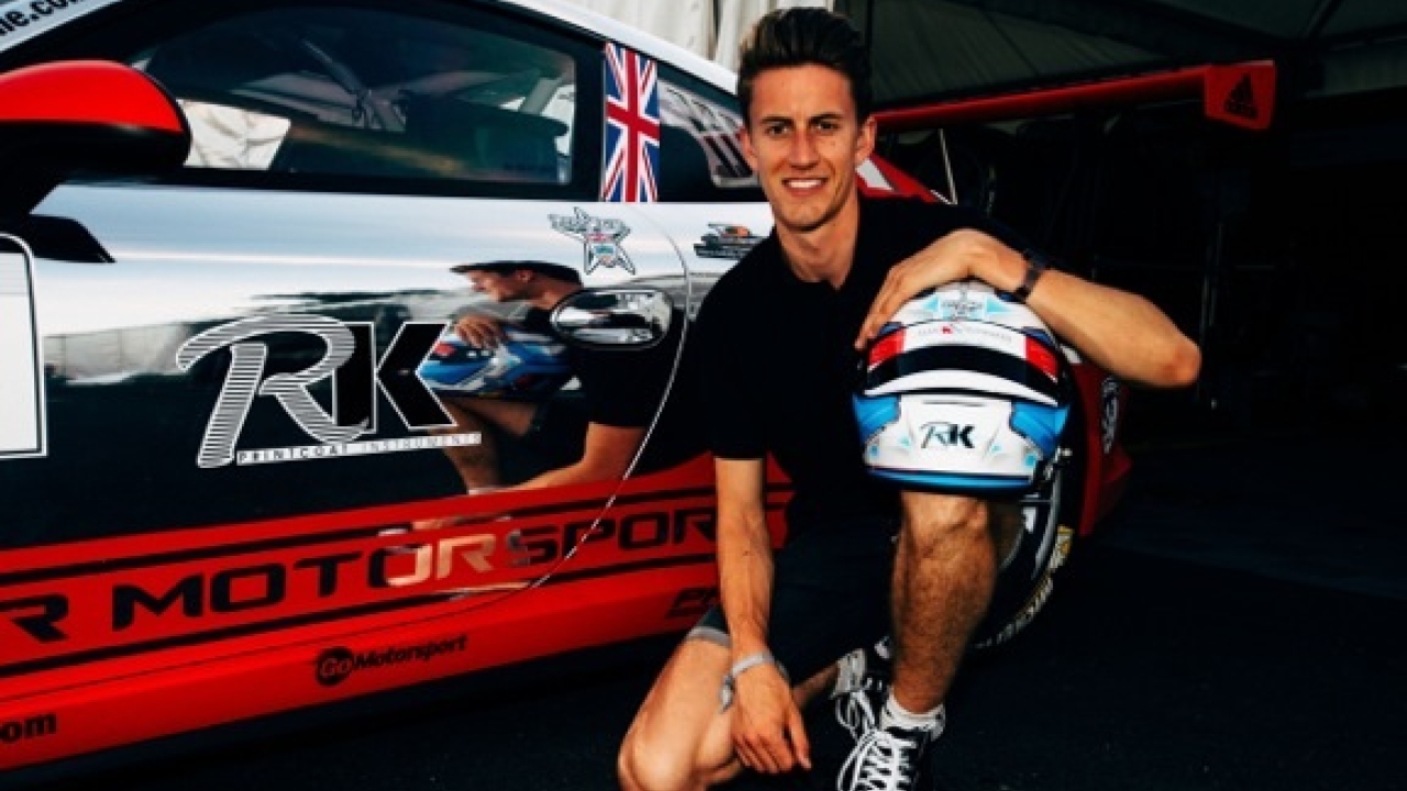 RK Print Coat Instruments had its logo featured on the side panel of the car, as well as on the front of Barker’s helmet RK Print Coat Instruments had its logo featured on the side panel of the car, as well as on the front of Barker’s helmet
