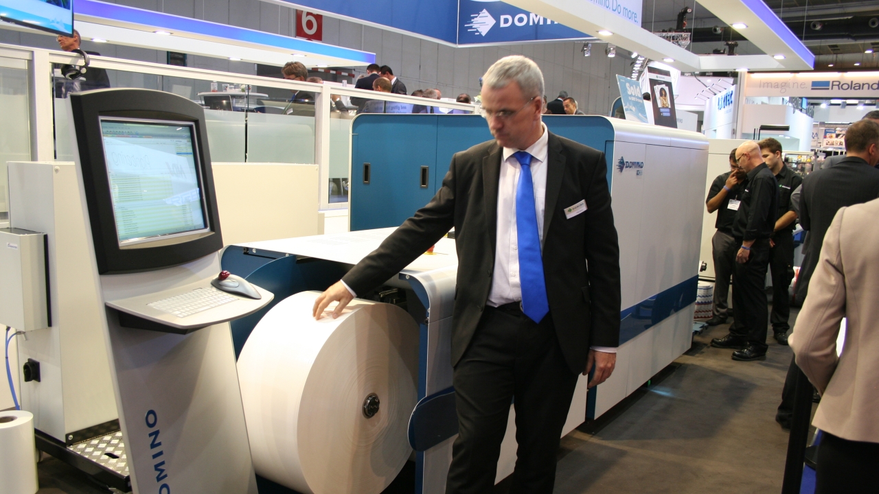 Philip Easton with new Domino digital press with inline white and 1M unwind