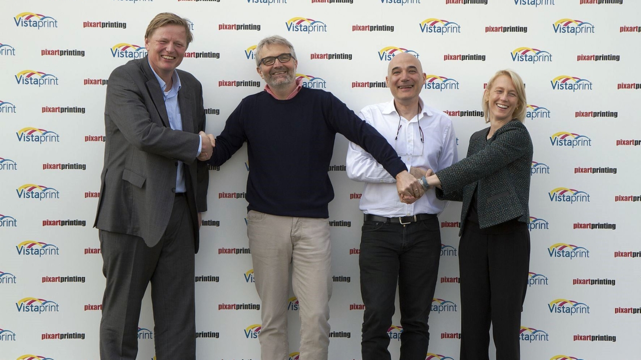 Pictured (from left): Ernst Teunissen, executive vice-president and CFO, Vistaprint; Matteo Rigamonti, the founder of Pixartprinting; Alessandro Tenderini, CEO, Pixartprinting; and Ashley Hubka, vice-president of corporate strategy, Vistaprint Pictured (from left): Ernst Teunissen, executive vice-president and CFO, Vistaprint; Matteo Rigamonti, the founder of Pixartprinting; Alessandro Tenderini, CEO, Pixartprinting; and Ashley Hubka, vice-president of corporate strategy, Vistaprint