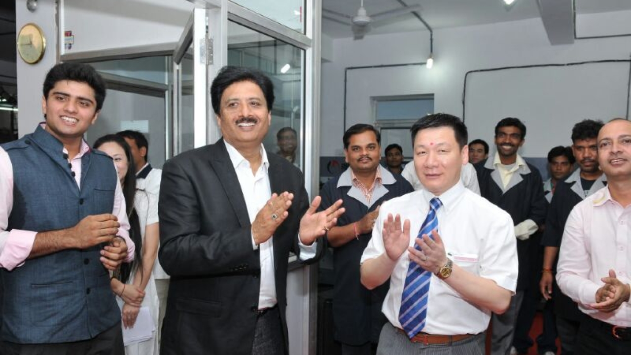 Mr. Lin, chairman and managing director of Zonten Machinery China with Manish Hansoti, CMD and Aarjav Hansoti, Director marketing at S. Kumar Multi products Mr. Lin, chairman and managing director of Zonten Machinery China with Manish Hansoti, CMD and Aarjav Hansoti, Director marketing at S. Kumar Multi products