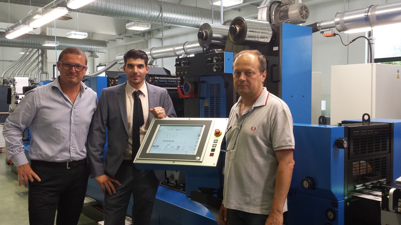 L-R Claudio Mandruzzato, owner of Tipografia Mandruzzato, Antonio Kampouris, Gallus, Andrea Citernesi, at Gallus agency Macchingraf. L-R Claudio Mandruzzato, owner of Tipografia Mandruzzato, Antonio Kampouris, Gallus, Andrea Citernesi, at Gallus agency Macchingraf.