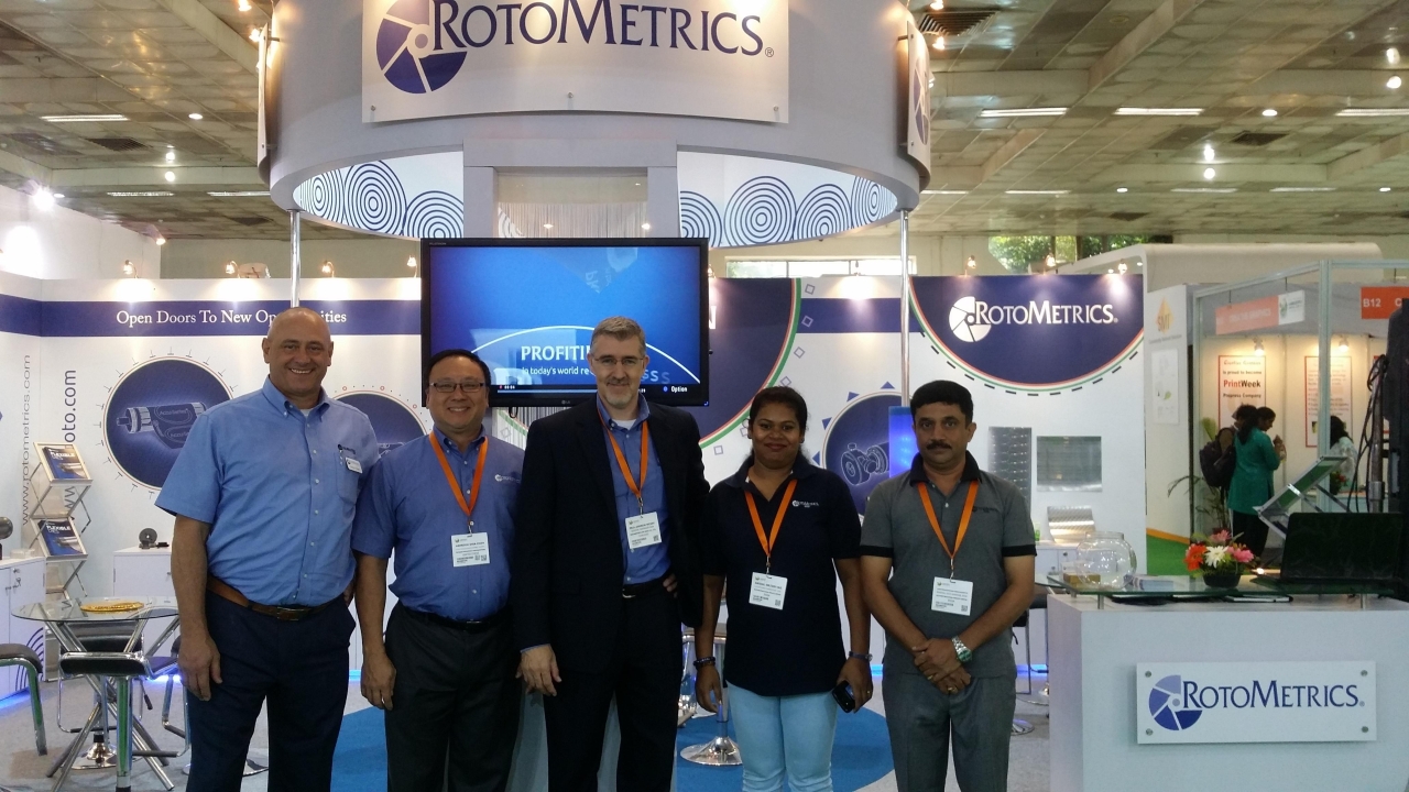 RotoMetrics team at Labelexpo India. Paul McKay at center RotoMetrics team at Labelexpo India. Paul McKay at center