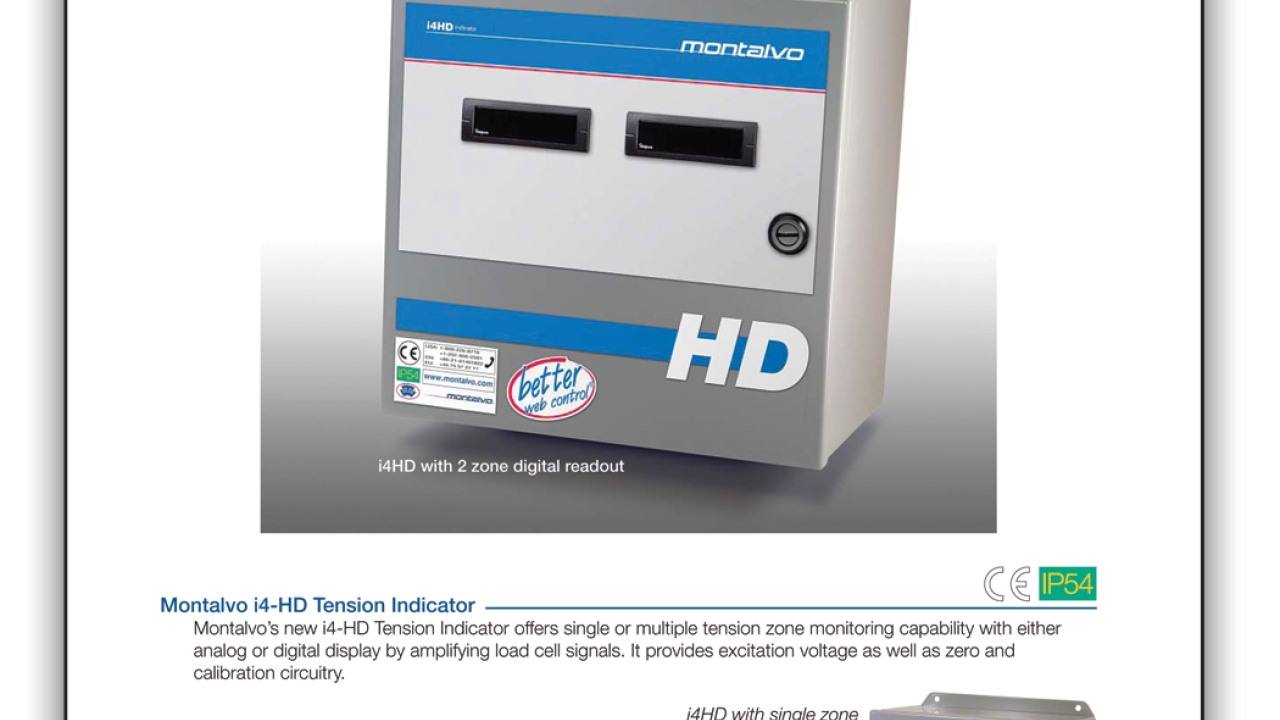 Montalvo offers free data sheet on new i4-HD web tension indicator Montalvo offers free data sheet on new i4-HD web tension indicator