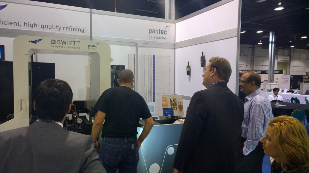 Switzerland’s Pantec has reported a strong response from printers and converters to its Swift in-line hot foil saving and hologram stamping unit at Labelexpo Americas 2014 Switzerland’s Pantec has reported a strong response from printers and converters to its Swift in-line hot foil saving and hologram stamping unit at Labelexpo Americas 2014
