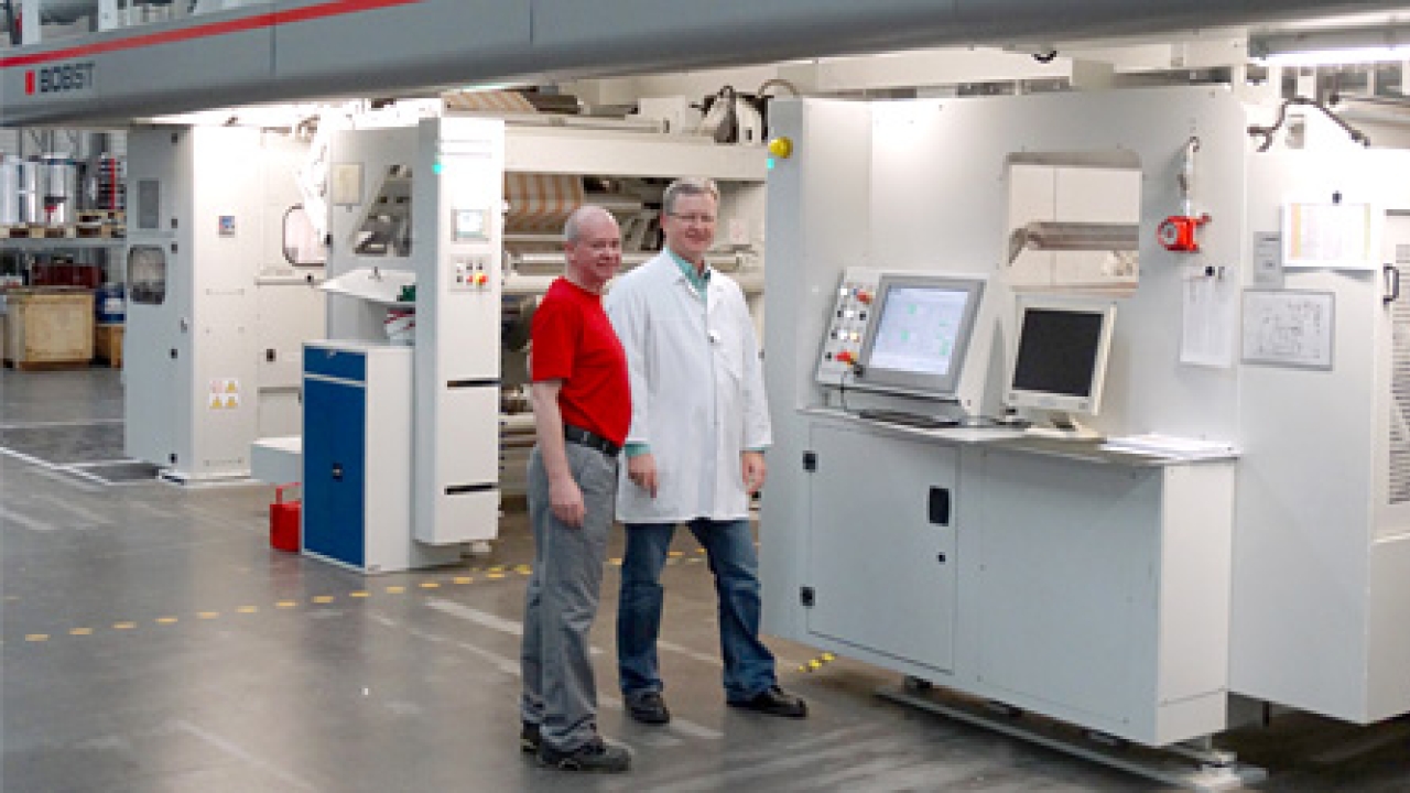 Pictured: Frank Heling (right), allflex Folienveredelung managing director, and machine operator Michael Becker in front of the Bobst CL 850D laminator Pictured: Frank Heling (right), allflex Folienveredelung managing director, and machine operator Michael Becker in front of the Bobst CL 850D laminator