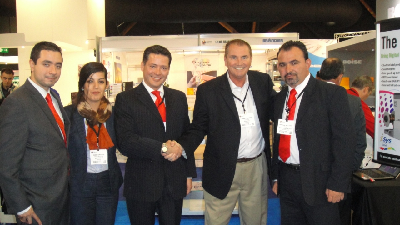 Pictured( from left): Jorge Diaz, director, ProFlexo, Mexico; Aileen Castillo, sales representative, ProFlexo; Jaime Dagnino, director, ProFlexo; Randy Rickert, director of iSys Label; Fernando de la Cueva, sales representative, ProFlexo, Mexico