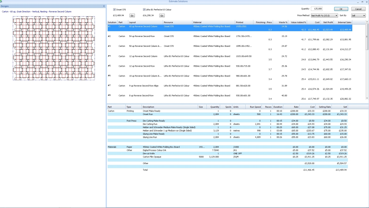 Estimate Pro allows the creation and comparison of multiple quotes with differing production scenarios at the touch of button