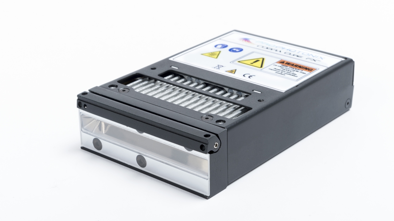 Cobra Cure FX is a patent-pending, compact, fan-cooled UV LED lamp in a stackable form factor Cobra Cure FX is a patent-pending, compact, fan-cooled UV LED lamp in a stackable form factor