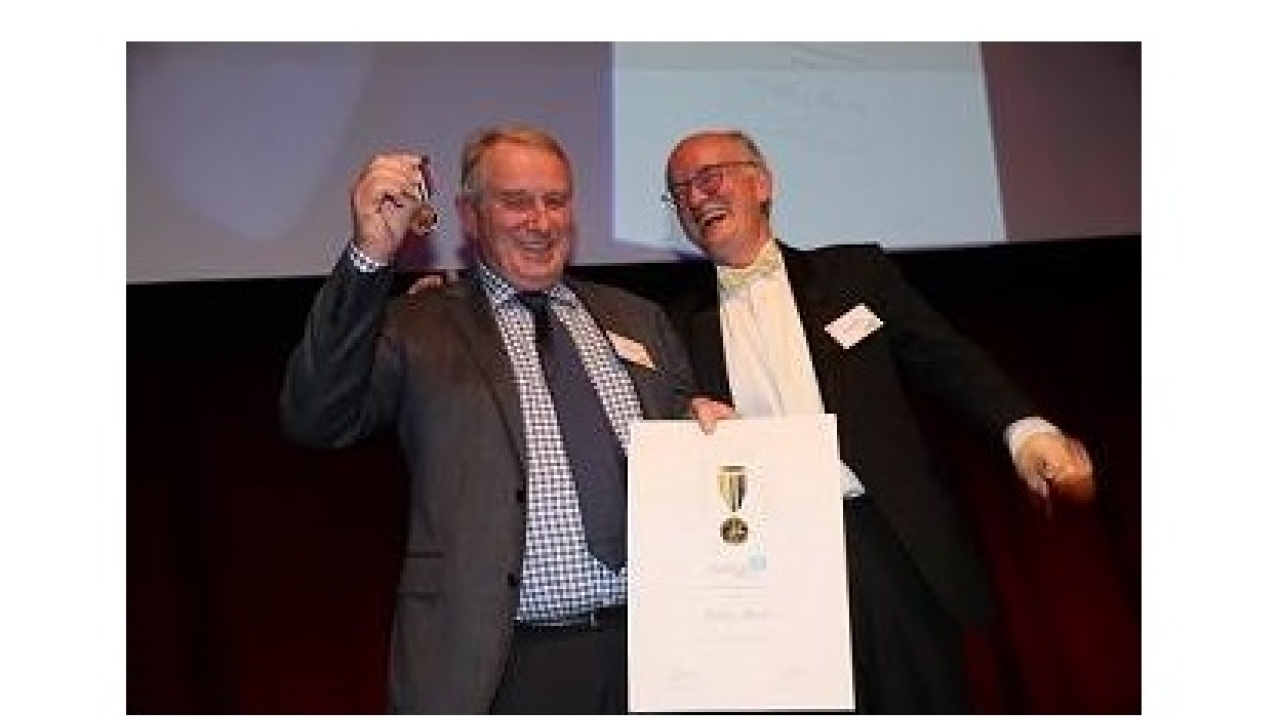 A highlight of the presentations was the naming of Dudley Scott (left) of Scott Print in Perth, known for its high level of label output, as 'Media Super Industry Legend'. A highlight of the presentations was the naming of Dudley Scott (left) of Scott Print in Perth, known for its high level of label output, as 'Media Super Industry Legend'.