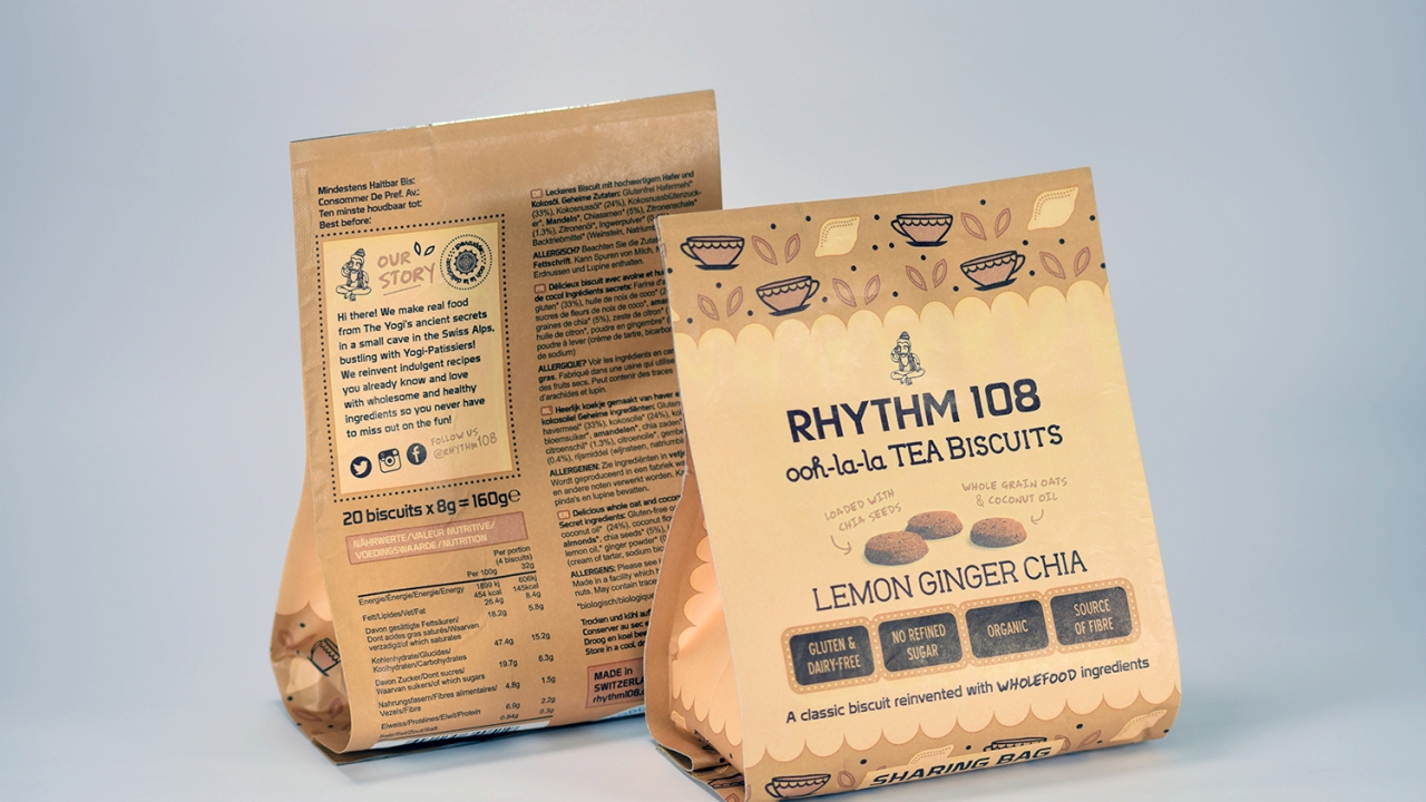 The Ooh-la- la tea biscuits pack includes a triple-layer structure made up of paper, metallized NatureFlex bio-film and a bio polymer sealant web