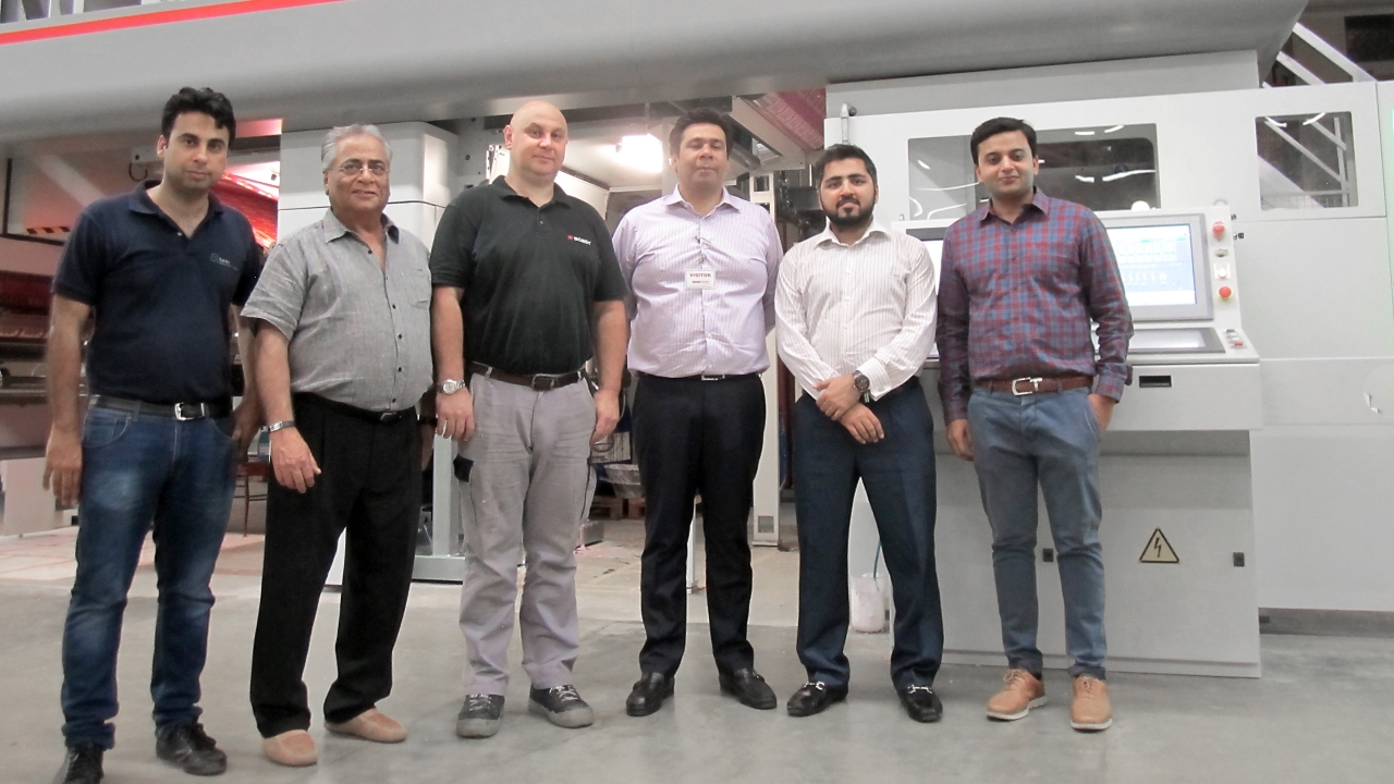 Pictured (from left): Imran Hanif, technical director, Sal-Im International Company; Yousuf Tinwala, Saima Packaging CEO; Luigi Trecate, engineer, Bobst Italia; Salman Hanif, operations director, Sal-Im International Company; Aleem Tinwala, Saima Packaging director; and Fahad Ali, head of flexible, Saima Packaging