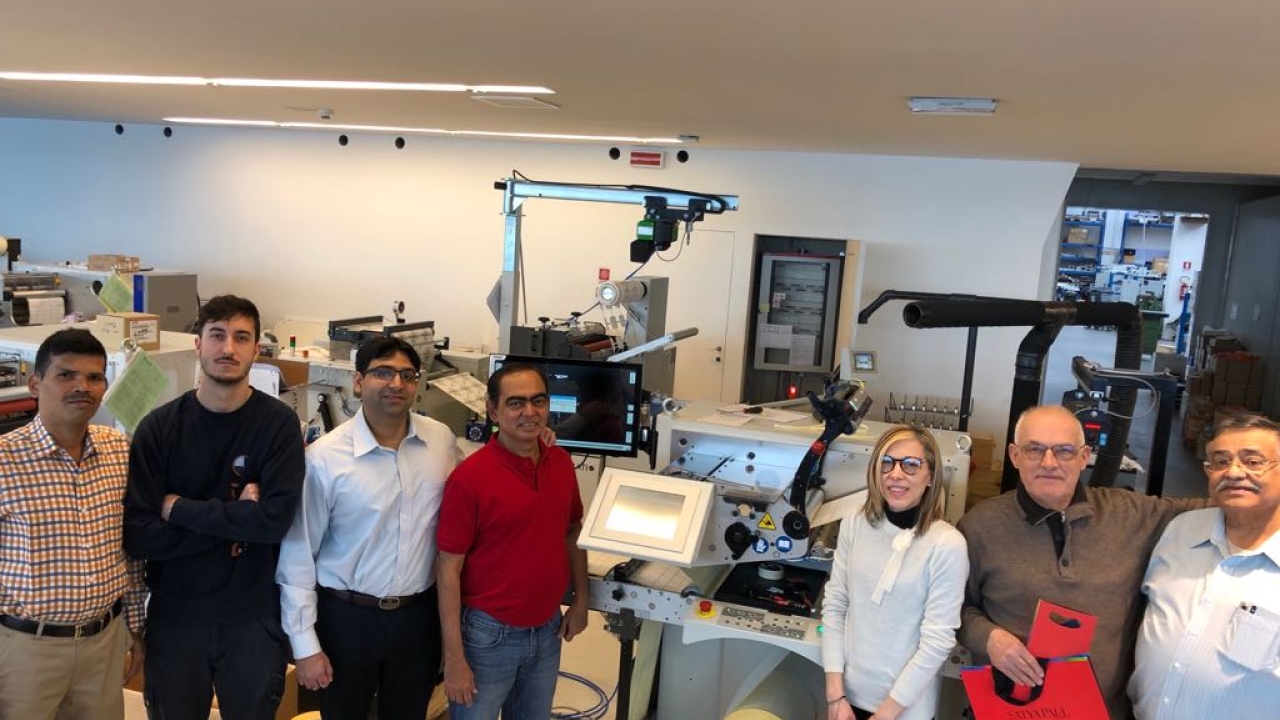 R to L: Surendera Kapur of J K Fine Print with Pietro Prati and Annalisa Prati of Prati; Sunil Talpade of Royal Coat; Himanshu Kapur of  J K Fine Print; Filippo Boggi of Prati and Vijay Devekar of J K Fine Print