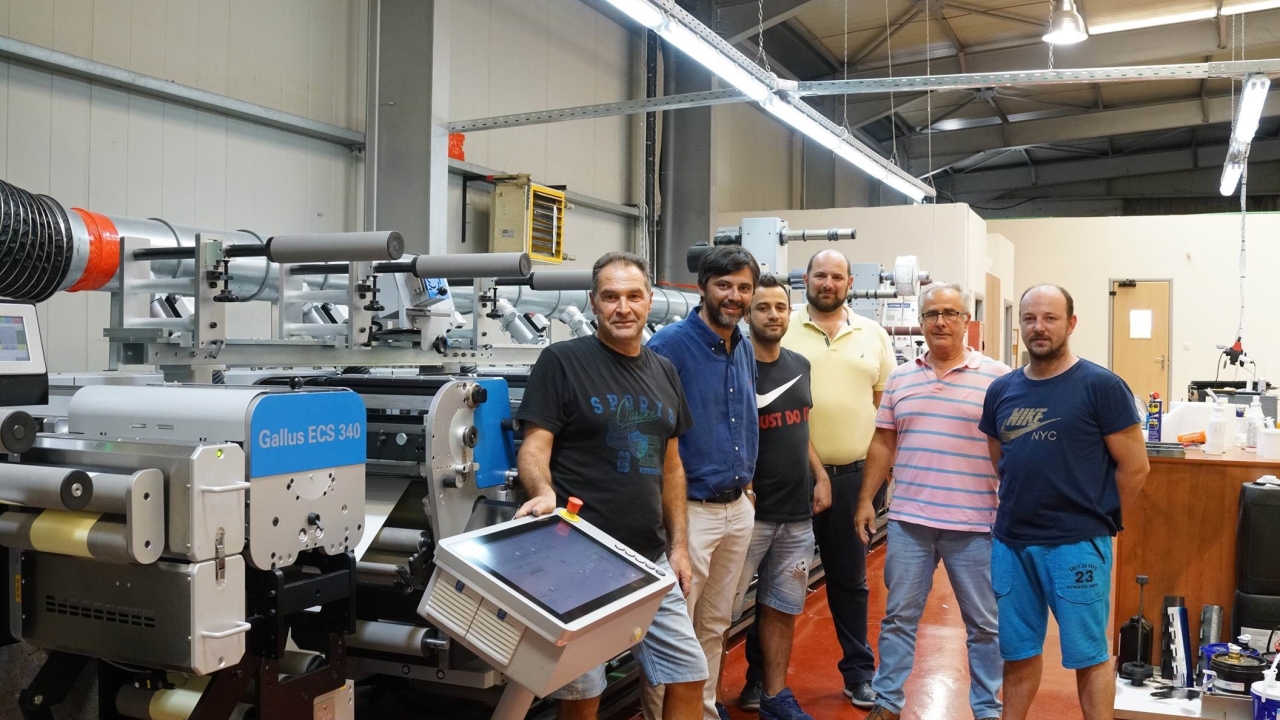 L-R: Kostas Liantas, operator; Sakis Athanasiadis, Heidelberg Greece; Kostas Ioannidis, pre-press manager, Batsios Labels; Andreas Nikoletsopoulos, sales manager, Batsios Labels; Stelios Batsios, owner, Batsios Labels; Kostas Toulis, operator