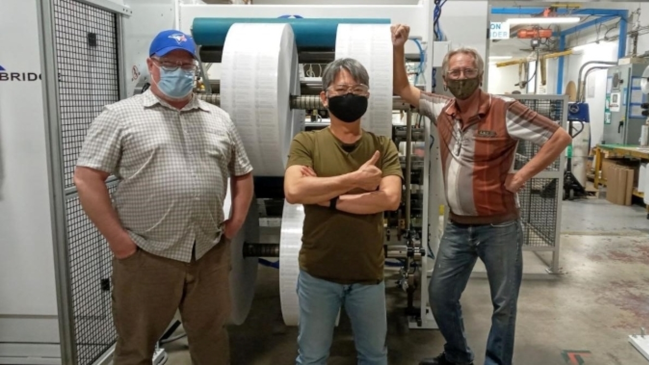 GMC Slitting Team welcomes New Catbridge Slitter to Toronto facility (L-R) Steve Cook, Rupert Zulueta, and Dan Hayes.