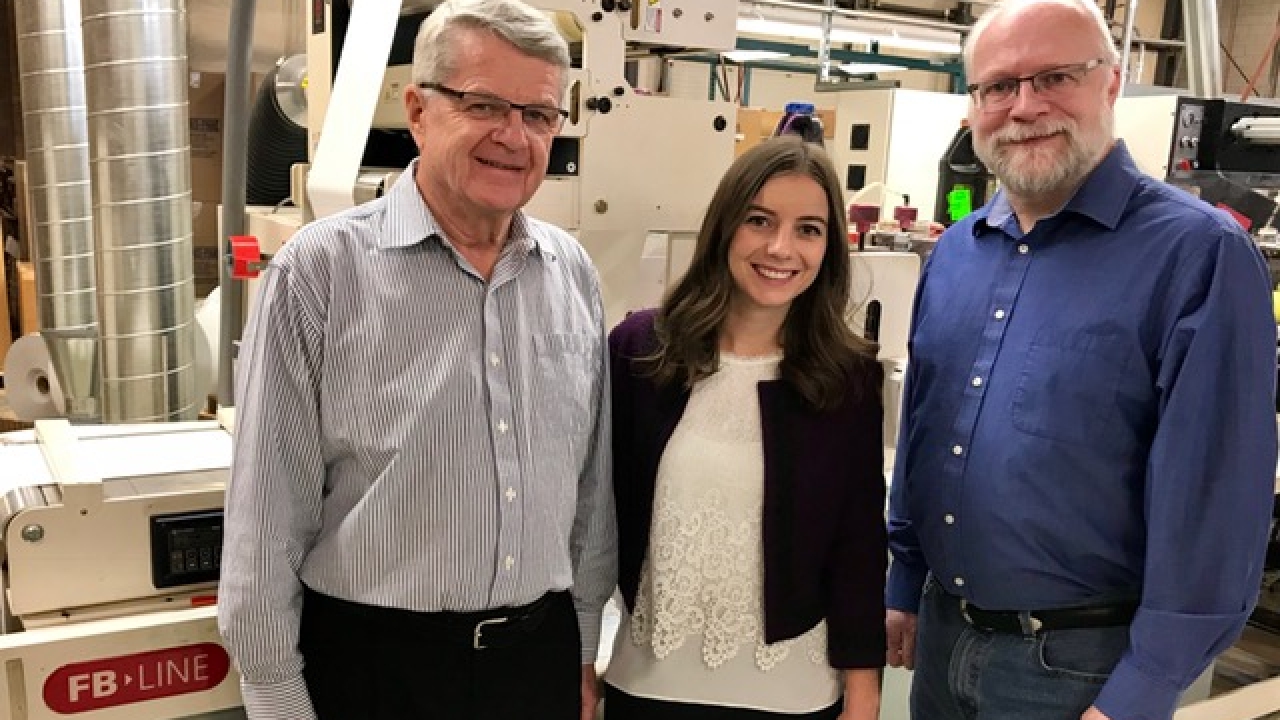 Pictured (from left): Terry Sinclair, president and owner; Deanne Sinclair, general manager; Mitch Whatford, plant manager, all of Cambridge Label Pictured (from left): Terry Sinclair, president and owner; Deanne Sinclair, general manager; Mitch Whatford, plant manager, all of Cambridge Label