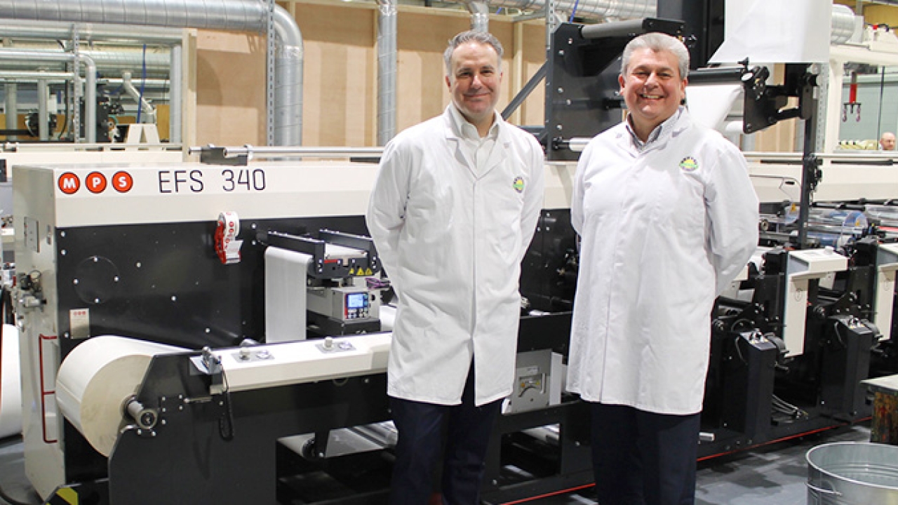 L-R: Tom Allum, chairman at Abbey Labels; Barry Pettit, managing director at Abbey Labels with the new MPS press