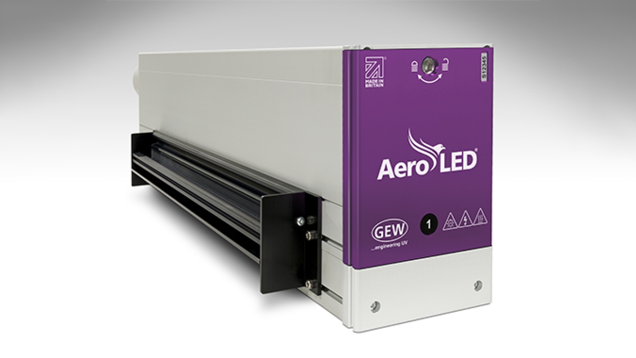 GEW has launched AeroLED, a unique concept of a fully air-cooled, high-powered UV LED system for all applications up to 60cm (23in) wide, which eliminates many of the operational problems in existing air-cooled systems on the market