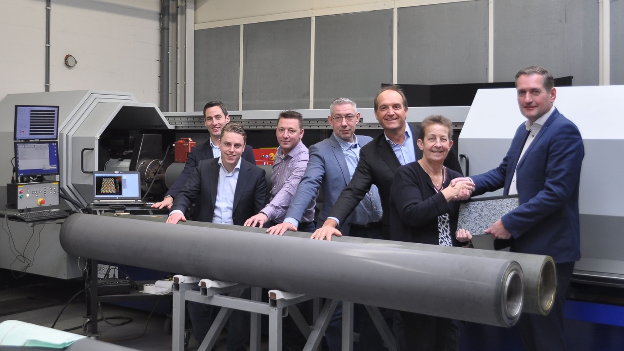 Pictured (from left): Leon Lagendijk, managing director, Pronexos; Marian Waterschoot, CEO, Apex International; Ken Ralton, chairman Apex International; Matthé Tijssen, global procurement officer, Apex International; Remco Snik, R&D manager, Apex International; Jorn de Noord, junior sales manager, Pronexos; Philipp Kroschner, sales engineer, Pronexos Apex International and Pronexos join forces for supply carbon of fiber rollers