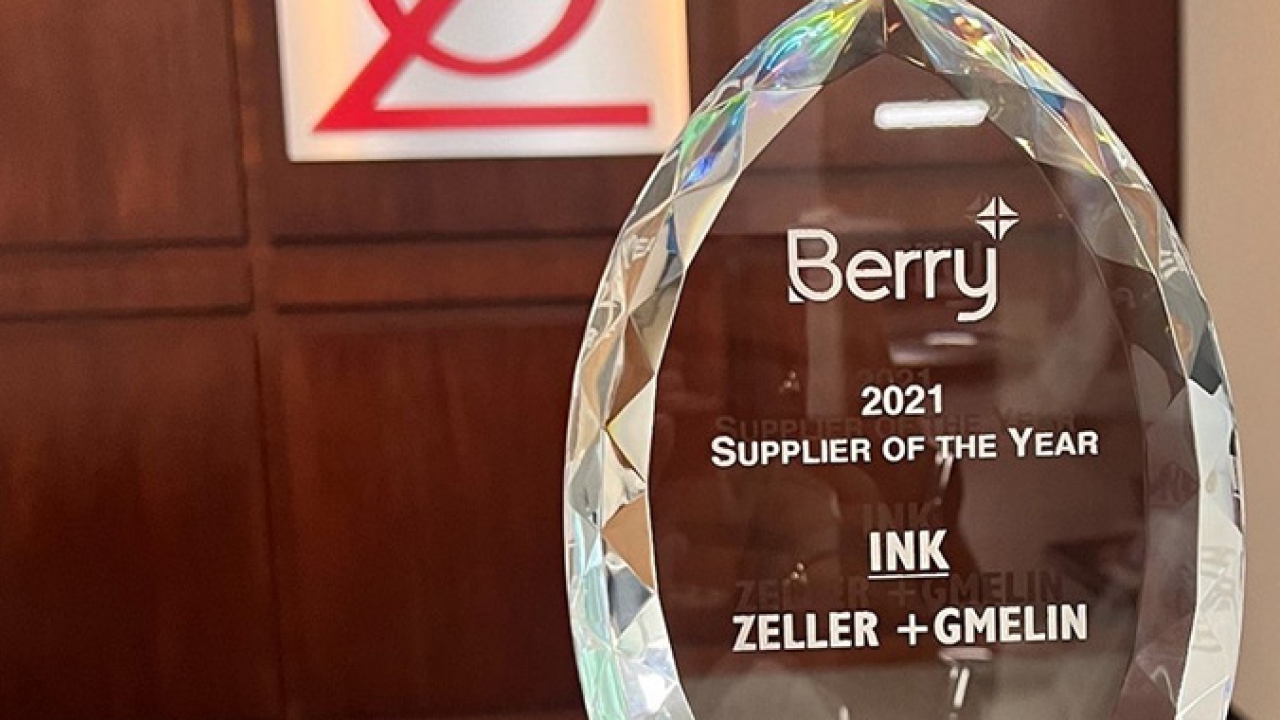 Zeller+Gmelin North America, a manufacturer and innovator of printing inks and coatings, was named the 2021 Ink Supplier of the Year by Berry Global
