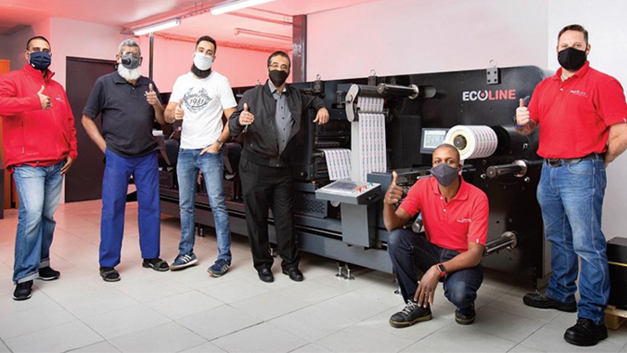 L-R: Rotocon’s Durban branch manager, Akhmuth Sayed; Impress Print Services’ project manager, Mahomed Sulaman and co-directors, Suhail and Ziyad Agjee; plus Rotocon technicians, Oscar Mashele and Shaun Scott.
