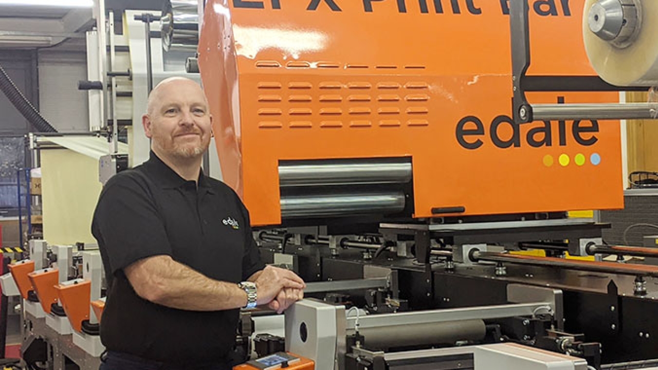 Shaun Buchanan, new after sales manager at Edale with an FL3 Flexographic label and packaging press