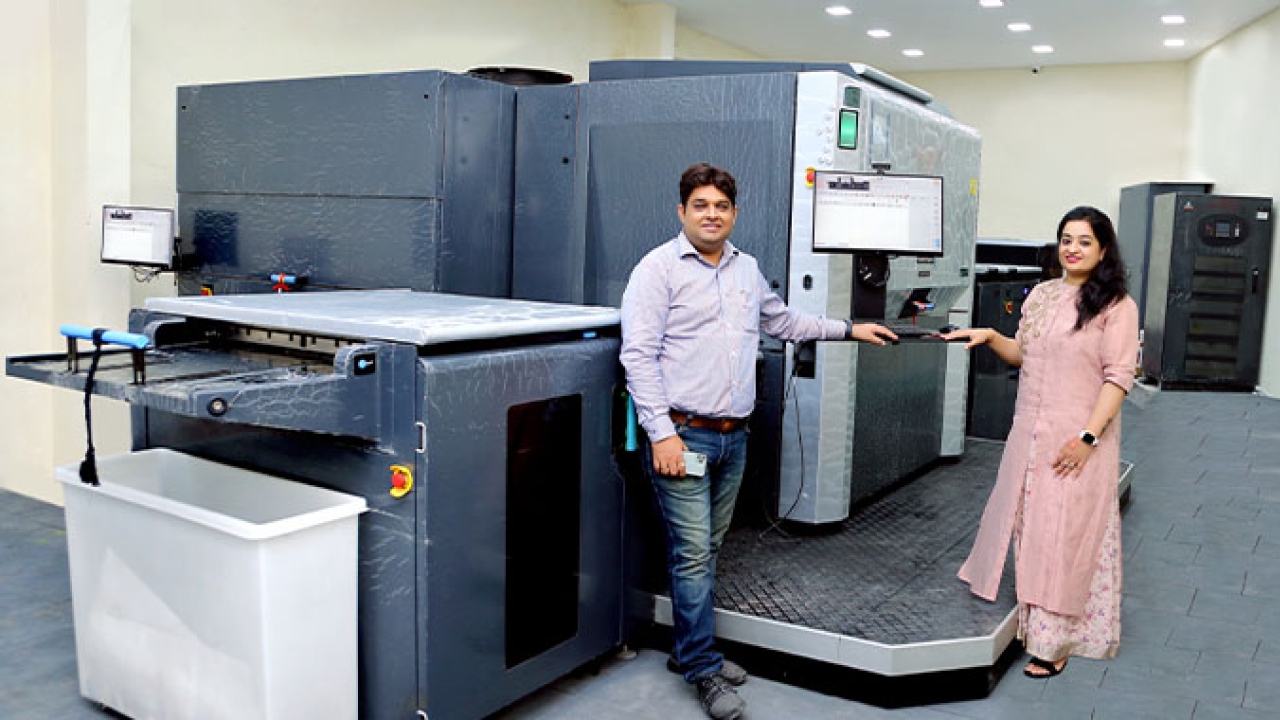 (L-R) Nitin Sharma and Neha Sharma, directors of Ekta Graphics with their new HP Indigo 12000 HD digital press at the company's Roorkee plant