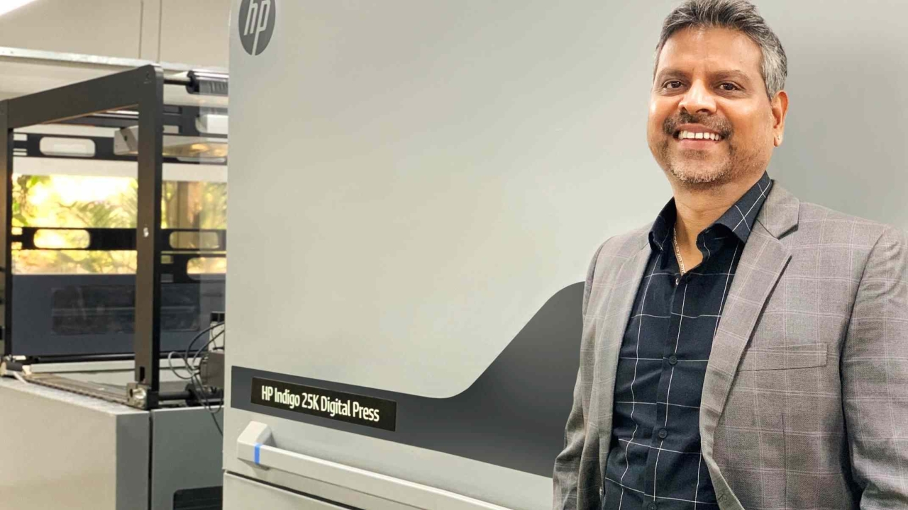 Anil Namugade, managing director, Trigon Digital with the new HP Indigo 25K digital label printing press