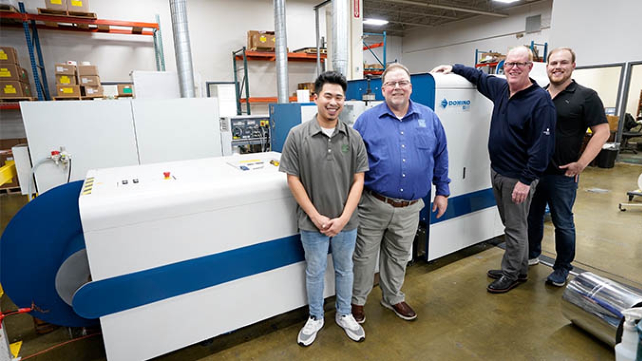 (L-R) Alex Huynh; Lou Thurston, account executive; Steve Grace, president and CEO; and Kyle Grace, manufacturing manager, Grace Label (L-R) Alex Huynh; Lou Thurston, account executive; Steve Grace, president and CEO; and Kyle Grace, manufacturing manager, Grace Label